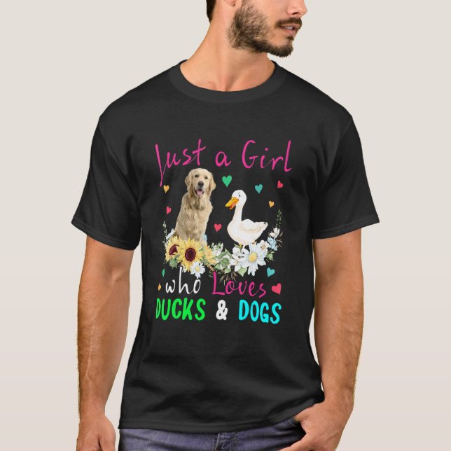 Just A Girl Who Loves Ducks And Dogs Floral Farmer T-Shirt (Front)