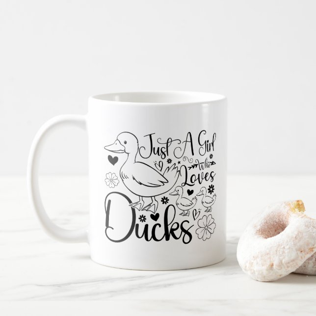 Just A Girl Who Loves Ducks Cute Ducks Lovers Cool Coffee Mug (With Donut)