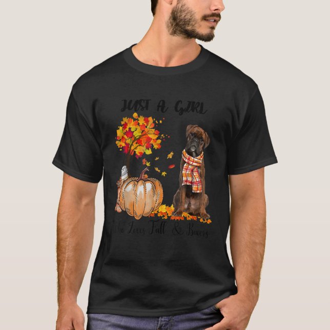Just A Girl Who Loves Fall And Brindle Boxer Pumpk T-Shirt (Front)