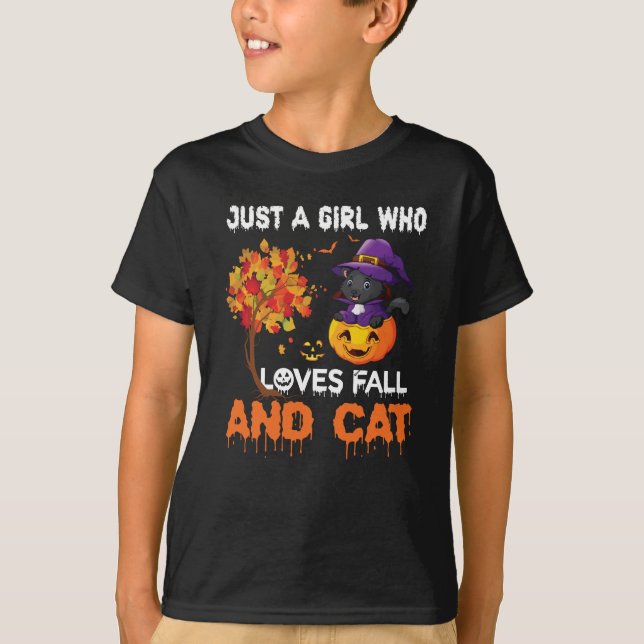 Just a girl who loves fall and cat T-Shirt (Front)
