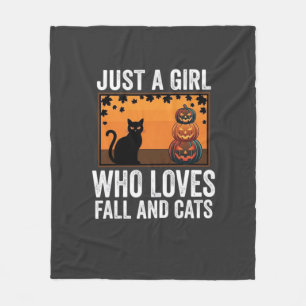 Just a Girl Who Loves Fall and Cats_1 Fleece Blanket