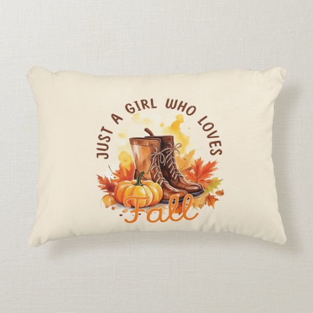 Just A Girl Who Loves Fall – Cosy Autumn Vibes Decorative Cushion (Front)