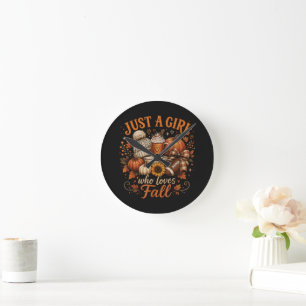Just A Girl Who Loves Fall Football Pumpkin Spice Round Clock
