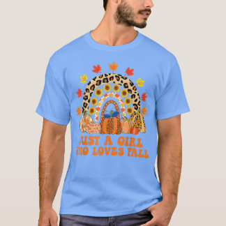 Just A Girl Who Loves Fall Pumpin Leopard Rainbow T-Shirt