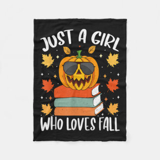 Just A Girl Who Loves Fall Pumpkin Cosy Autumn  Fleece Blanket