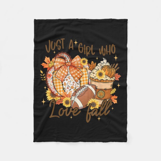 Just A Girl Who Loves Fall Pumpkin Football Cosy A Fleece Blanket (Front)