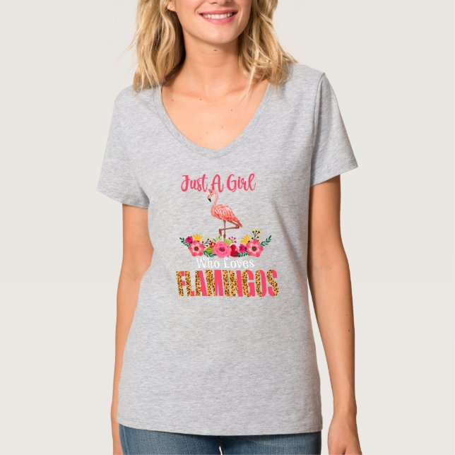 Just A Girl Who Loves Flamingos Florals Cute T-Shirt (Front)
