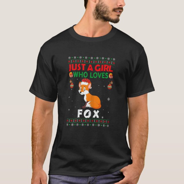 Just A Girl Who Loves Fox Matching Christmas Pajam T-Shirt (Front)