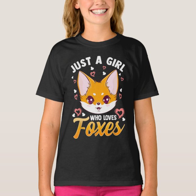 Just A Girl Who Loves Foxes Kids Girls Cute Fox T-Shirt (Front)