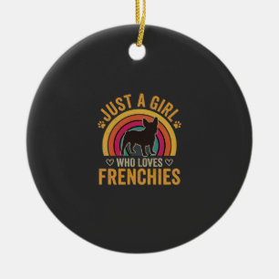 Just A Girl Who Loves Frenchies Retro Dog_1 Ceramic Tree Decoration