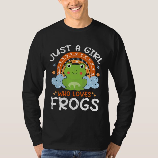 Just A Girl Who Loves Frogs Cute Frog Flowers Rain T-Shirt (Front)