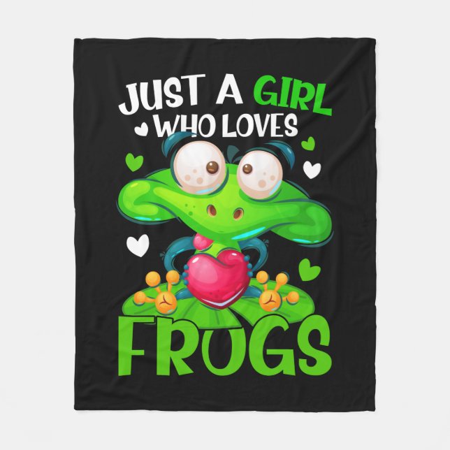 Just A Girl Who Loves Frogs Kids Girls Frog Fleece Blanket (Front)