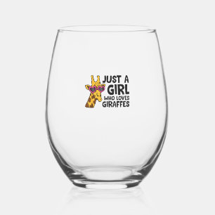 Just a Girl Who Loves Giraffes _3 Stemless Wine Glass