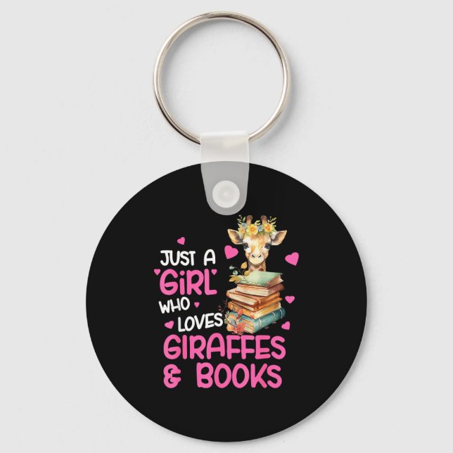 Just A Girl Who Loves Giraffes And Books Cute Read Key Ring (Front)