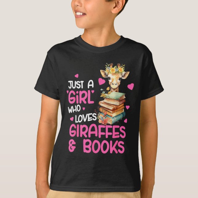 Just A Girl Who Loves Giraffes And Books Cute Read T-Shirt (Front)
