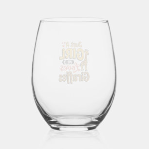 Just A Girl Who Loves Giraffes Vintage Vector Desi Stemless Wine Glass