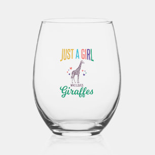 Just a Girl Who Loves Giraffes Vintage Vector Desi Stemless Wine Glass