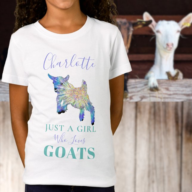 Just a Girl who Loves Goats Personalised T-Shirt (Just a girl who loves goats custom name T-shirt with cute baby goat illustration )
