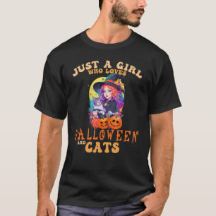 Just A Girl Who Loves Halloween and Cats Spooky Fa T-Shirt