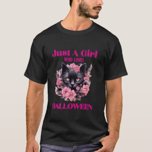 Just A Girl Who Loves Halloween Cute Cat Long Slee T-Shirt