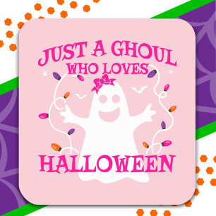 Just A Girl Who Loves Halloween Cute Pink Ghost Square Sticker