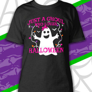 Just A Girl Who Loves Halloween Cute Pink Ghost T-Shirt