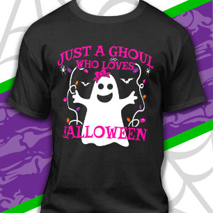 Just A Girl Who Loves Halloween Cute Pink Ghost T-Shirt