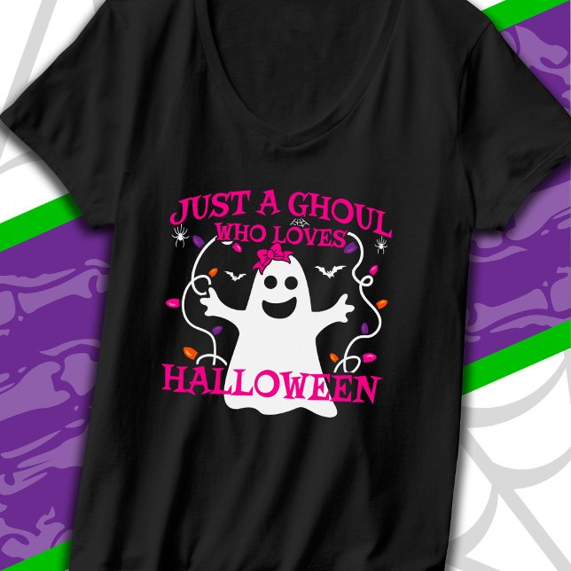 Just A Girl Who Loves Halloween Cute Pink Ghost T-Shirt (Creator Uploaded)