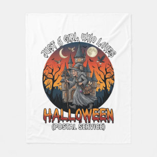 Just A Girl Who Loves Halloween Postal Service Wit Fleece Blanket