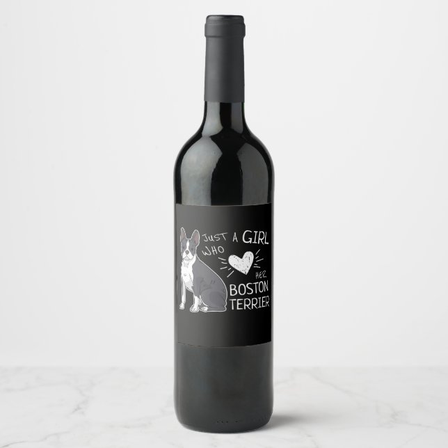 Just A Girl Who Loves Her Boston Terrier Premium Wine Label (Front)