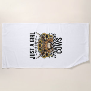 Just A Girl Who Loves Highland Cows Vintage Design Beach Towel