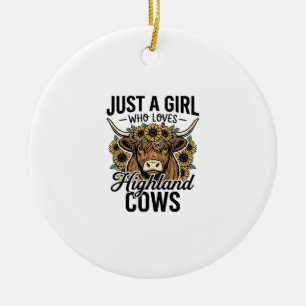 Just A Girl Who Loves Highland Cows Vintage Design Ceramic Tree Decoration