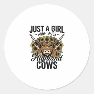 Just A Girl Who Loves Highland Cows Vintage Design Classic Round Sticker