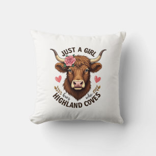 Just A Girl Who Loves Highland Cows Vintage Floral Cushion