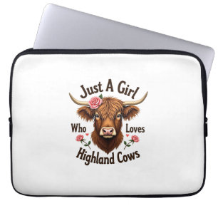 Just A Girl Who Loves Highland Cows Vintage Floral Laptop Sleeve
