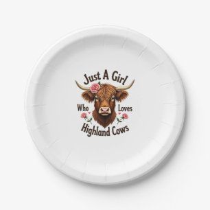 Just A Girl Who Loves Highland Cows Vintage Floral Paper Plate
