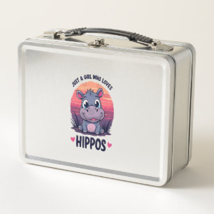 Just a Girl Who Loves Hippos - Cute Baby Hippo Moo Metal Lunch Box