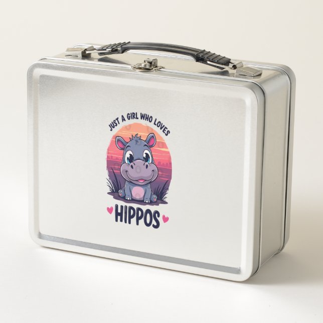Just a Girl Who Loves Hippos - Cute Baby Hippo Moo Metal Lunch Box (Front)