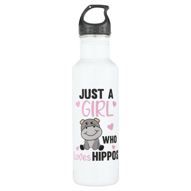 Just A Girl Who Loves Hippos Cute Hippo 710 Ml Water Bottle (Front)