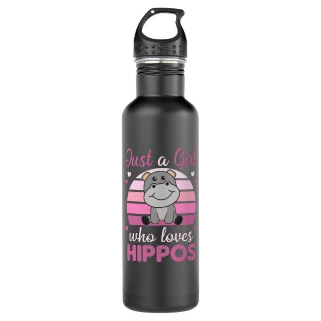 Just A Girl Who Loves Hippos Cute Hippo 710 Ml Water Bottle (Front)