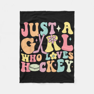 Just A Girl Who Loves Hockey Groovy Hockey Girl (1 Fleece Blanket