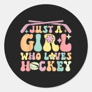 Just A Girl Who Loves Hockey Groovy Hockey Girl Classic Round Sticker