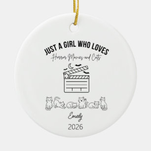 Just a Girl Who Loves Horror Movies and Cats, Cat  Ceramic Tree Decoration