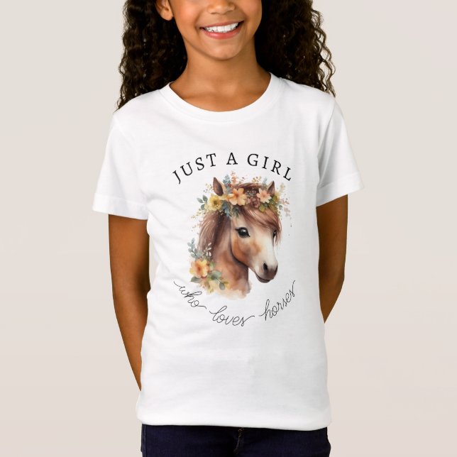 Just A Girl Who Loves Horses Cute Pony Equestrian T-Shirt (Front)