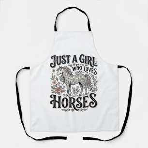 Just a Girl Who Loves Horses Floral Vintage Design Apron