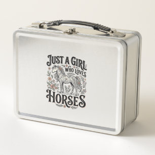 Just a Girl Who Loves Horses Floral Vintage Design Metal Lunch Box