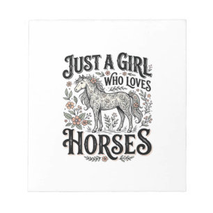 Just a Girl Who Loves Horses Floral Vintage Design Notepad