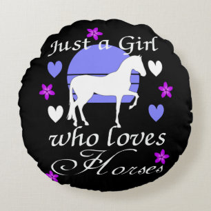 Just A Girl Who Loves Horses in Purple Round Cushion