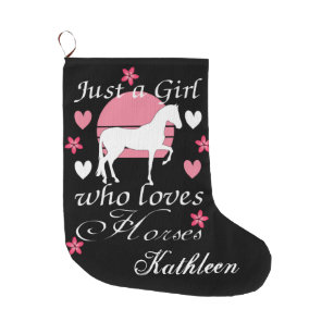 Just A Girl Who Loves Horses in Rose Pink    Large Christmas Stocking