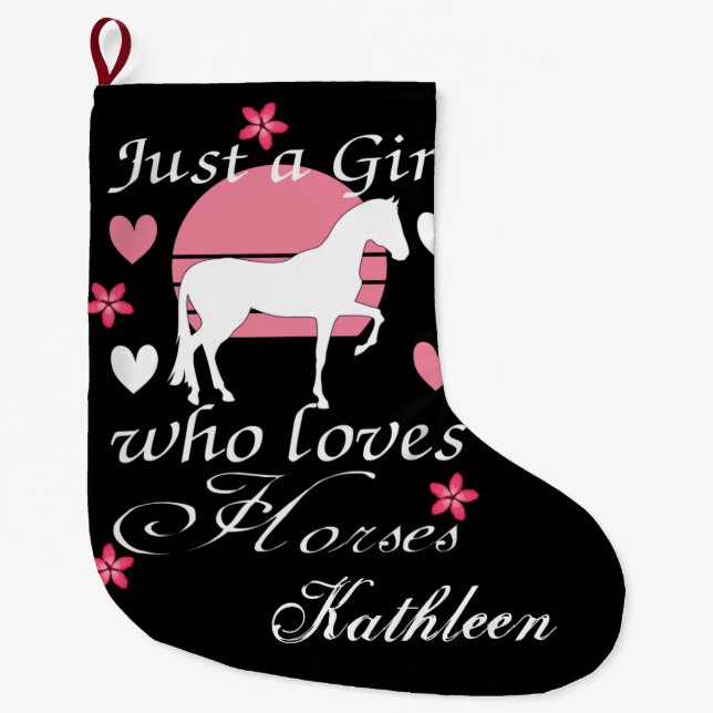 Just A Girl Who Loves Horses in Rose Pink    Large Christmas Stocking (Front)